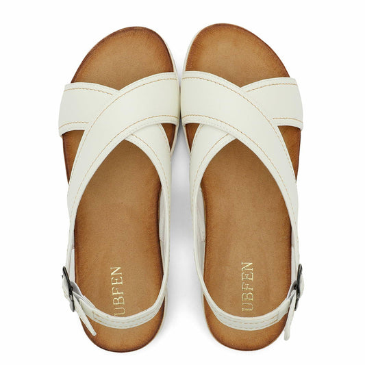 UBFEN Womens Flat Sandals Arch Support Adjustable Slingback White Size 10