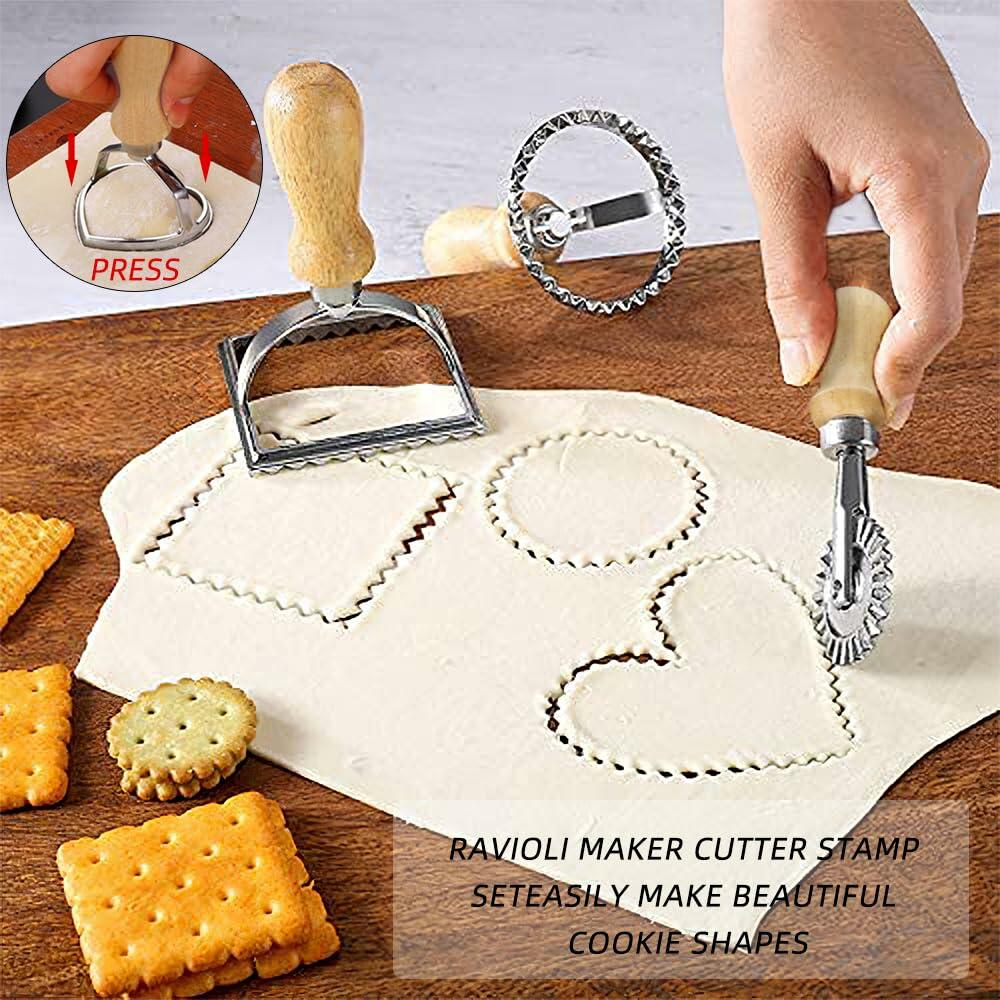 zeite Pasta Press Maker Stamp Set Round Square Heart Ravioli Mold Silver