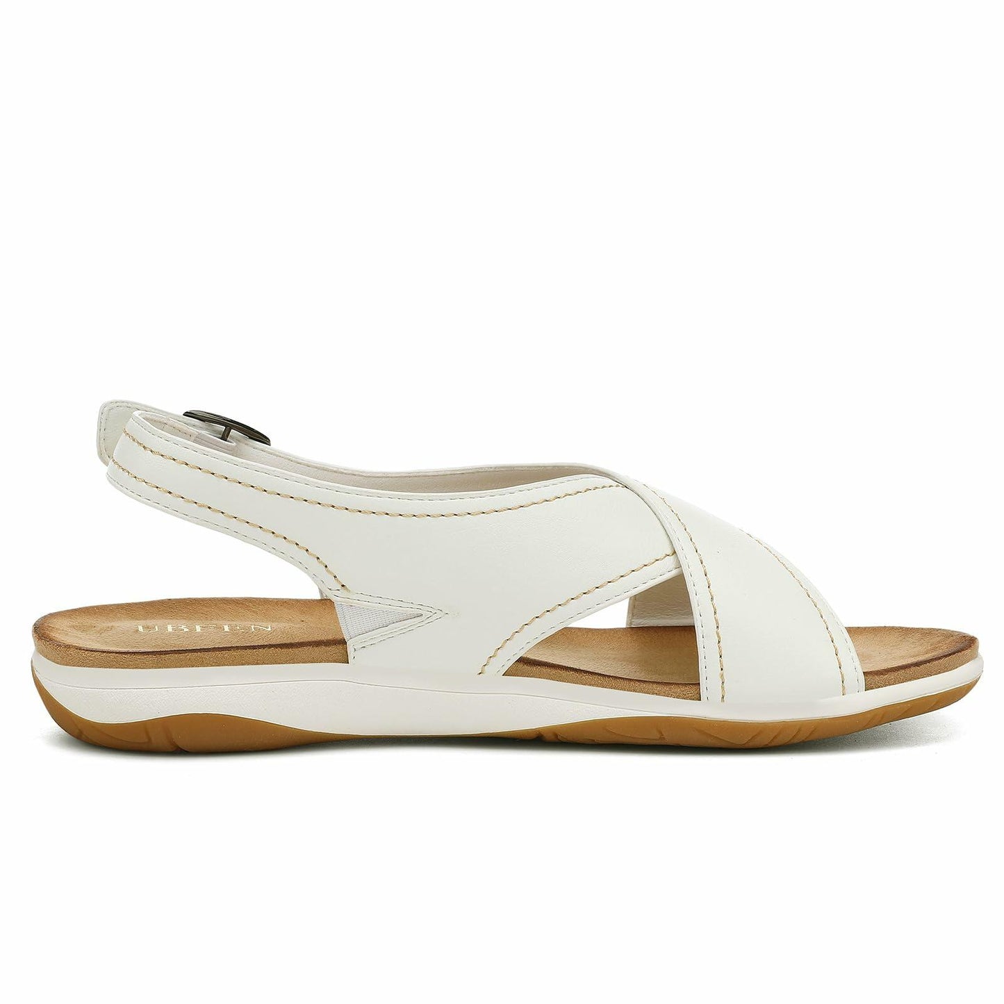 UBFEN Womens Flat Sandals Arch Support Adjustable Slingback White Size 10
