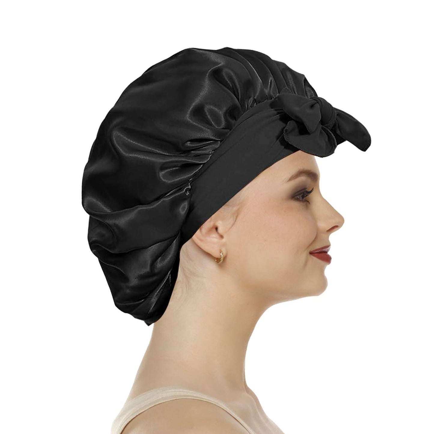 yqswstl 2Pc Silk Bonnet Satin Hair Wrap Tie Band Adjustable Pink+Black