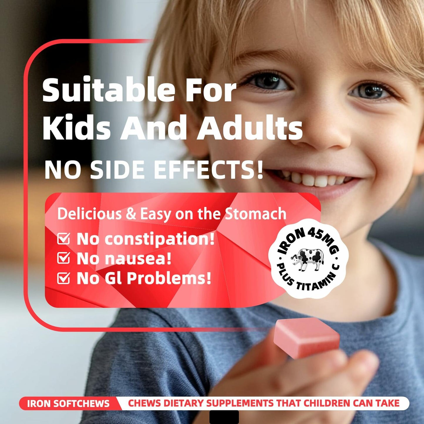 BestBy12/25 Natures Aid Chewable Iron Supplement Strawberry Flavor 2Month Supply