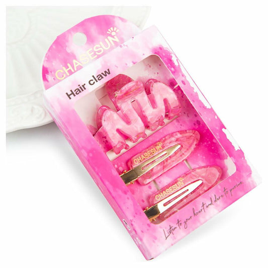 CHASESUN Pink Hair Claw Clips Set 3 Pcs Acetate Solid Pattern