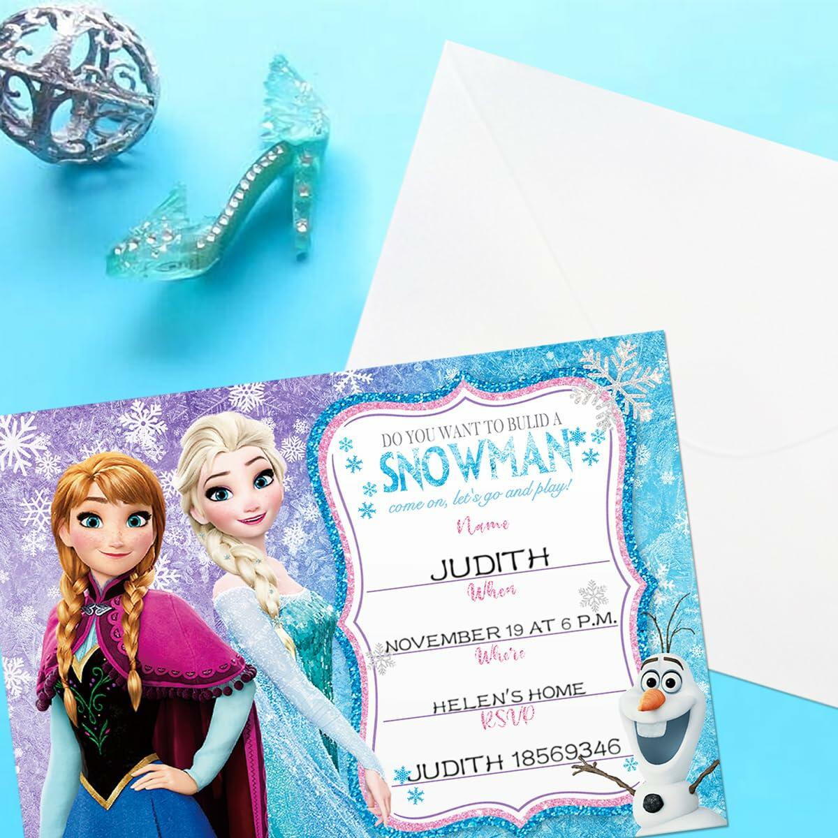 VeSidyHelo Frozen Birthday Party Invitation Card 20 Guests Blue White