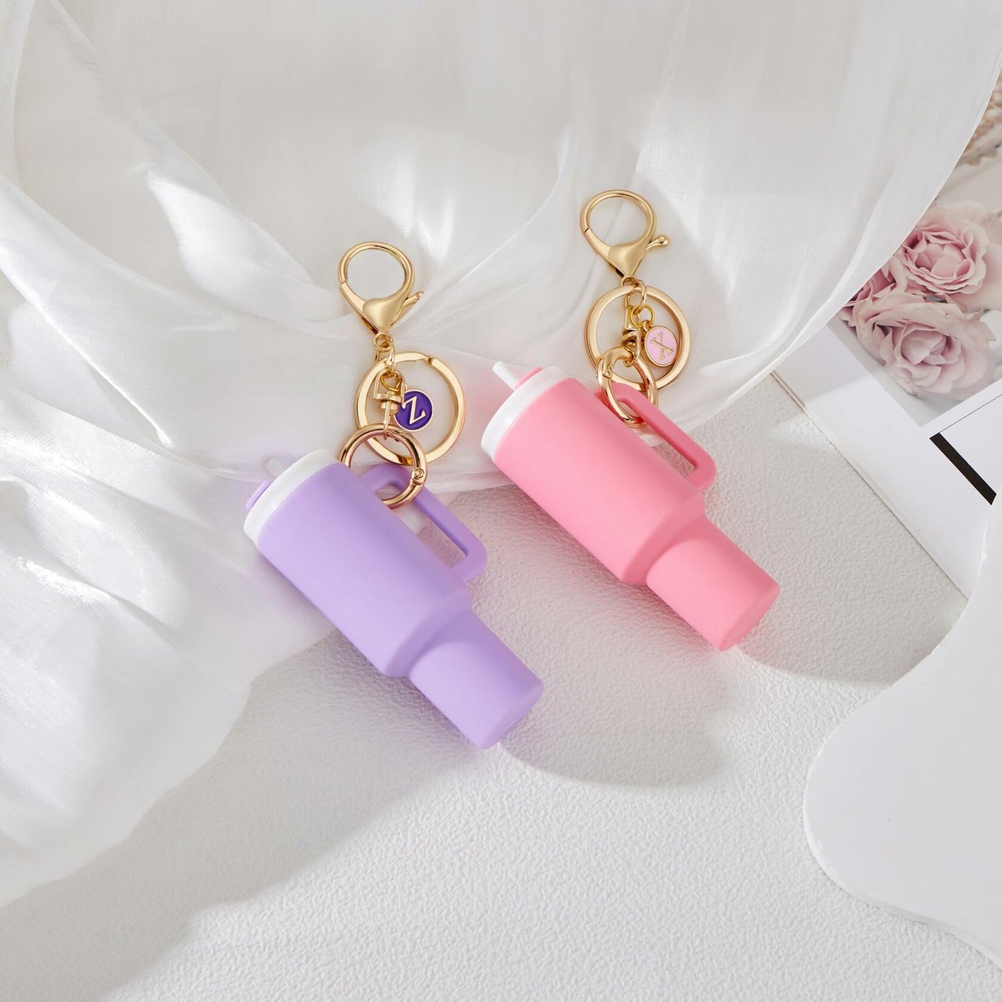 Sanyaa Initial Mini Cup Keychain Accessories for Stanley Purple E