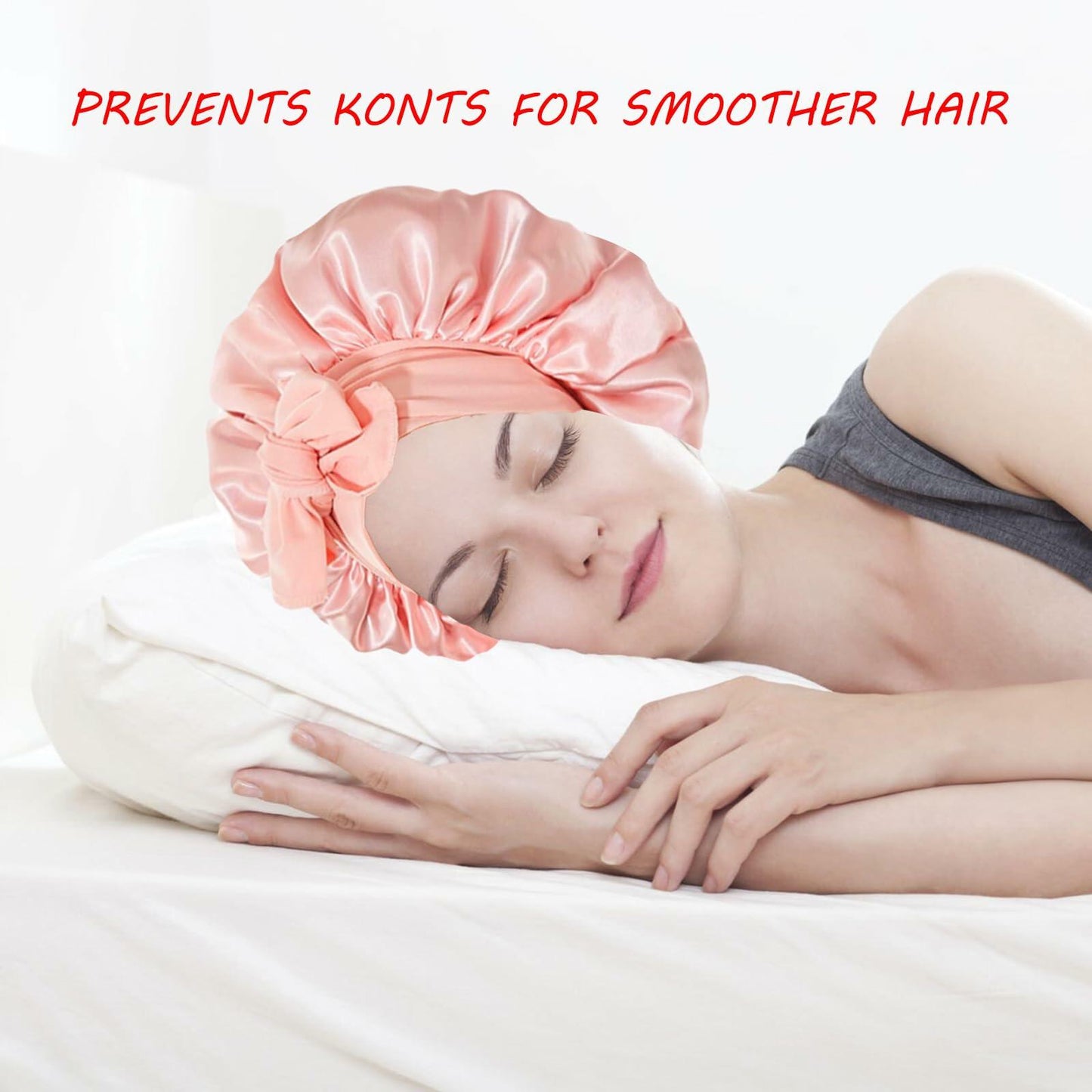 yqswstl 2Pc Silk Bonnet Satin Hair Wrap Tie Band Adjustable Pink+Black