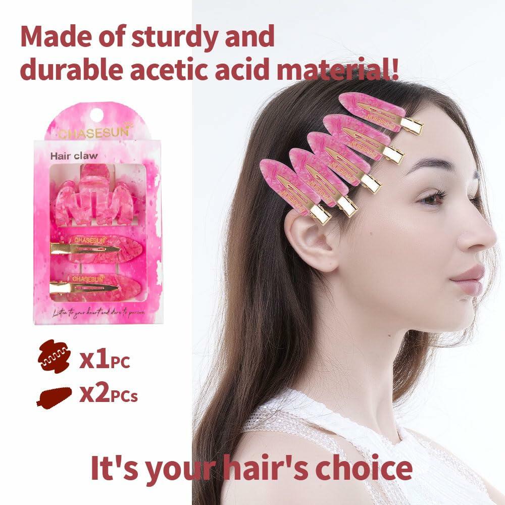 CHASESUN Pink Hair Claw Clips Set 3 Pcs Acetate Solid Pattern