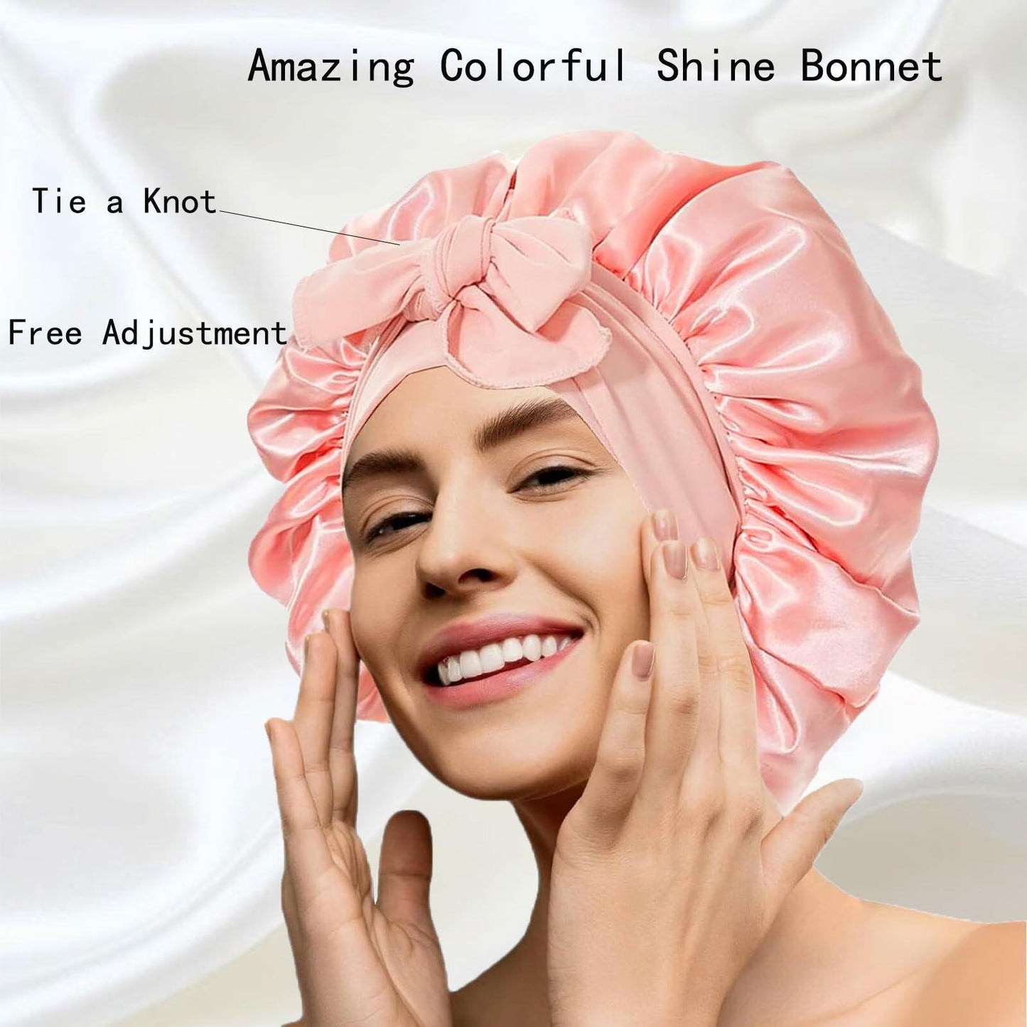 yqswstl 2Pc Silk Bonnet Satin Hair Wrap Tie Band Adjustable Pink+Black