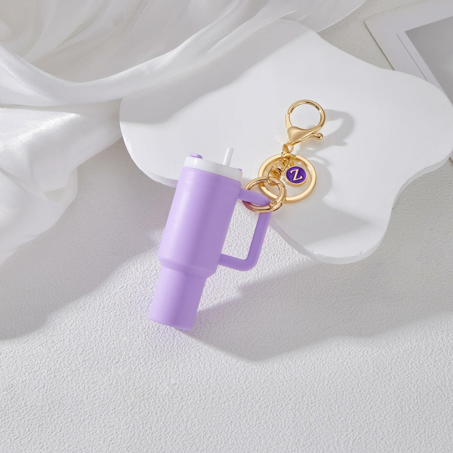Sanyaa Initial Mini Cup Keychain Accessories for Stanley Purple E