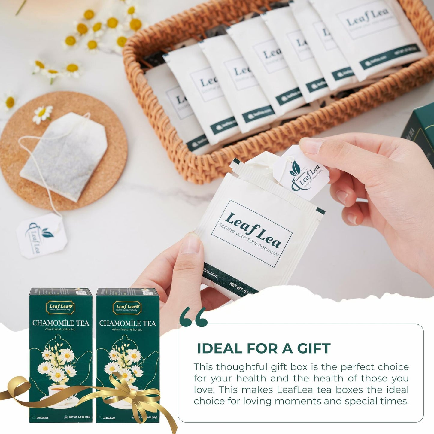 LeafLea Black Tea with Chamomile, Natural, Gluten-Free, Vegan, 40 Bags