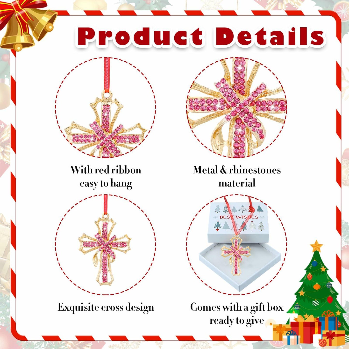 GROWTHMAGIC Metal Cross Christian Christmas Ornaments Pink Religious Decor