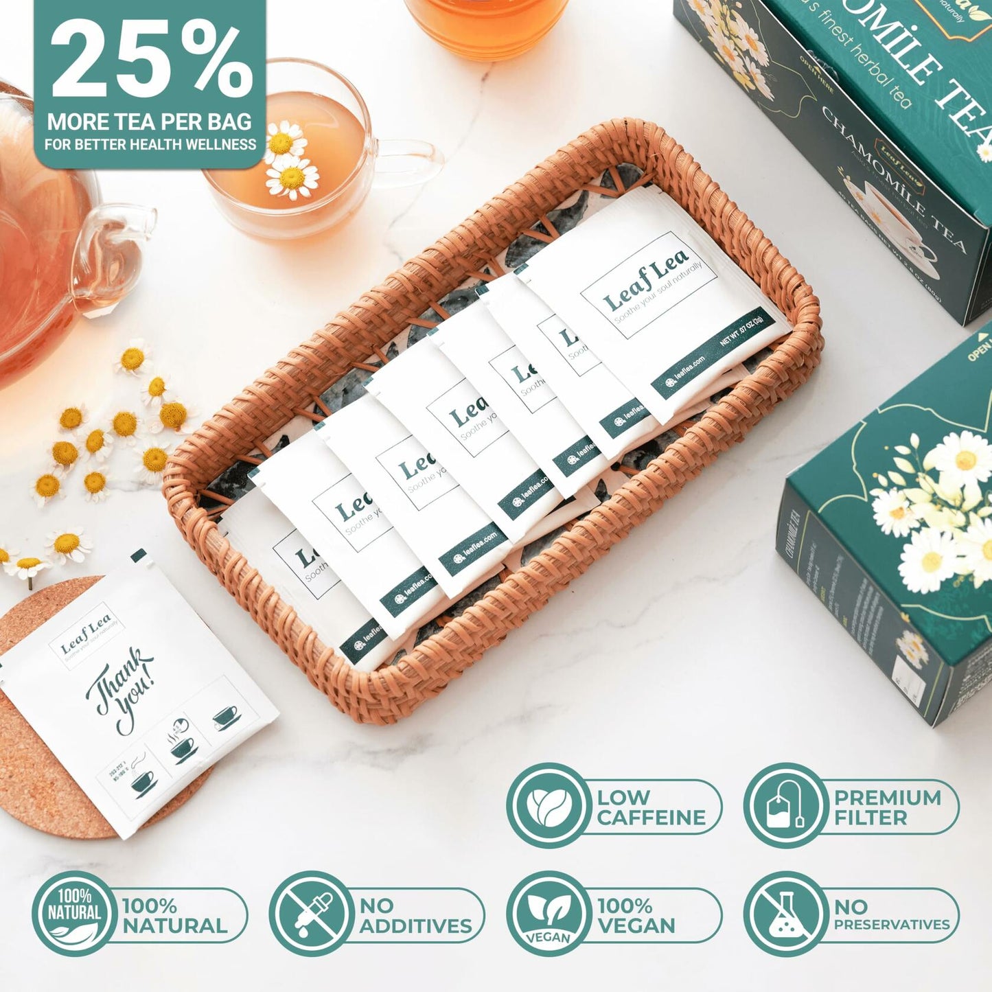 LeafLea Black Tea with Chamomile, Natural, Gluten-Free, Vegan, 40 Bags