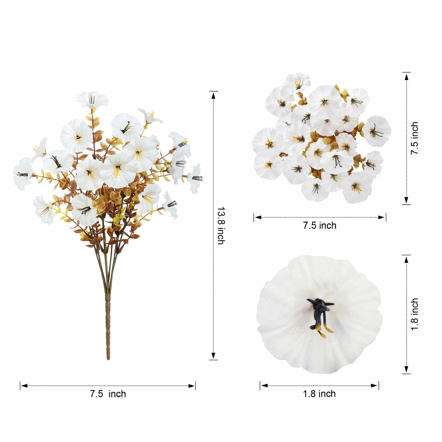 HyeFlora Fake Mums Artificial Fall Flowers 12 Bundles White Silk Morning Glory