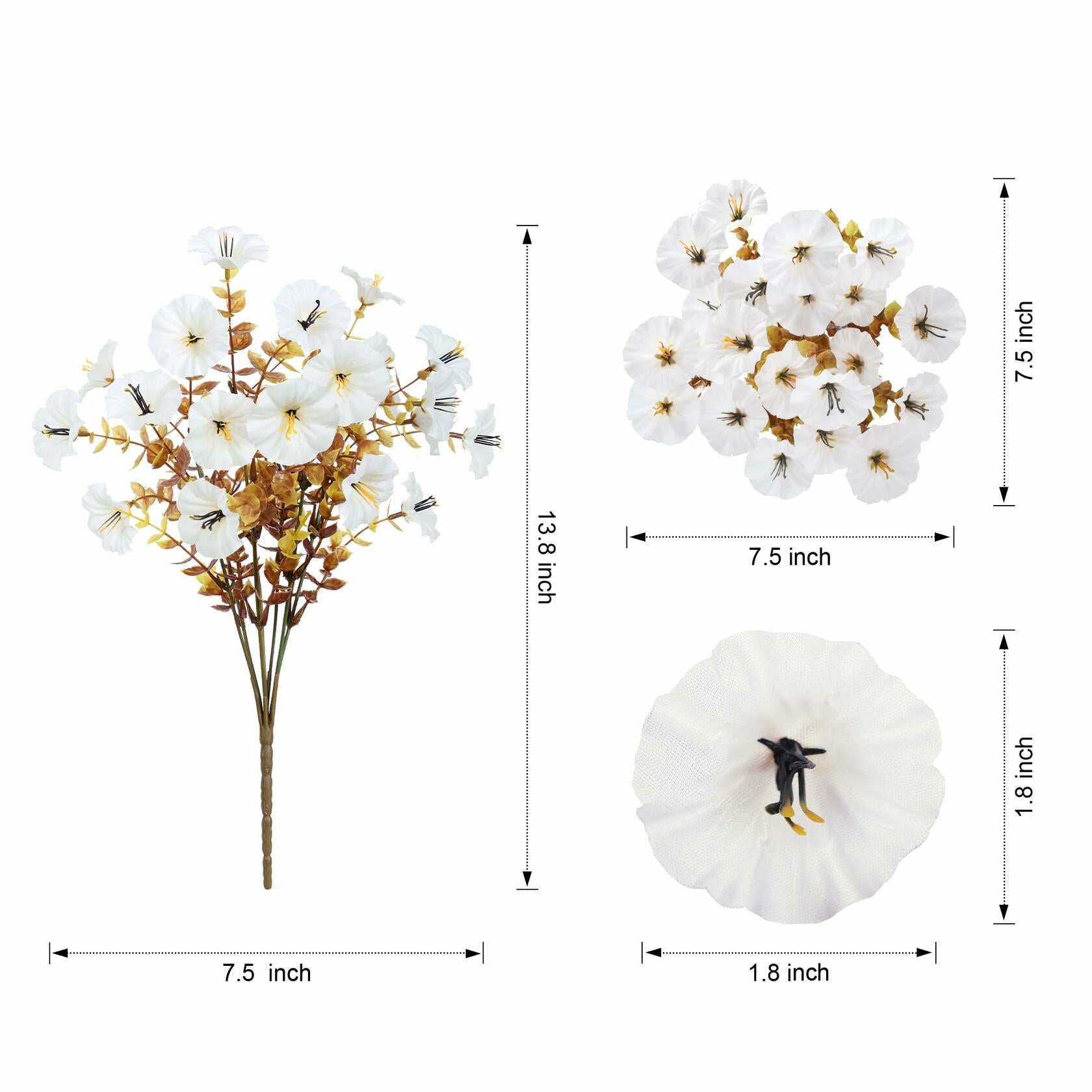 HyeFlora Fake Mums Artificial Fall Flowers 12 Bundles White Silk Morning Glory