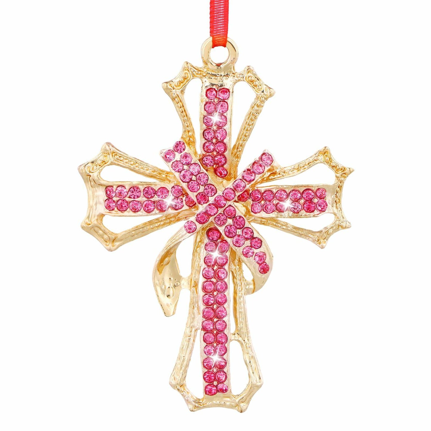 GROWTHMAGIC Metal Cross Christian Christmas Ornaments Pink Religious Decor