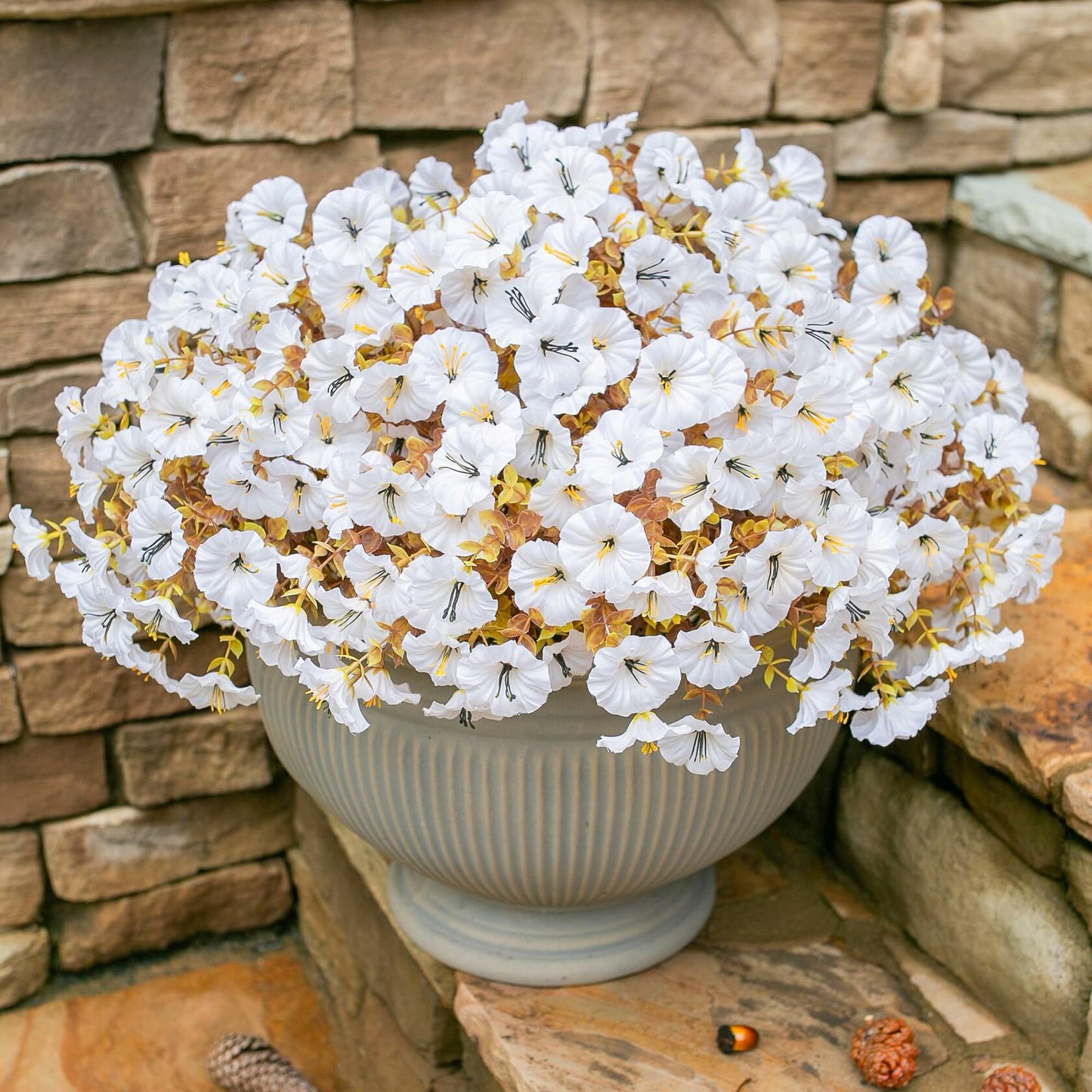 HyeFlora Fake Mums Artificial Fall Flowers 12 Bundles White Silk Morning Glory