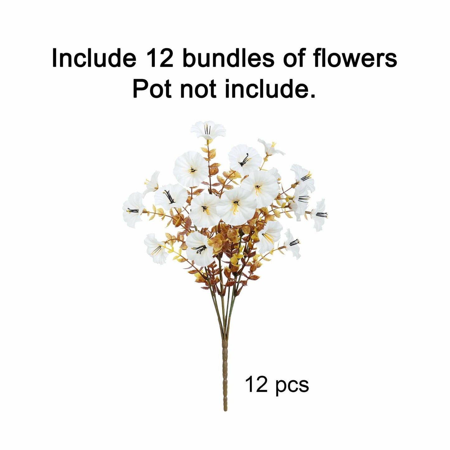 HyeFlora Fake Mums Artificial Fall Flowers 12 Bundles White Silk Morning Glory