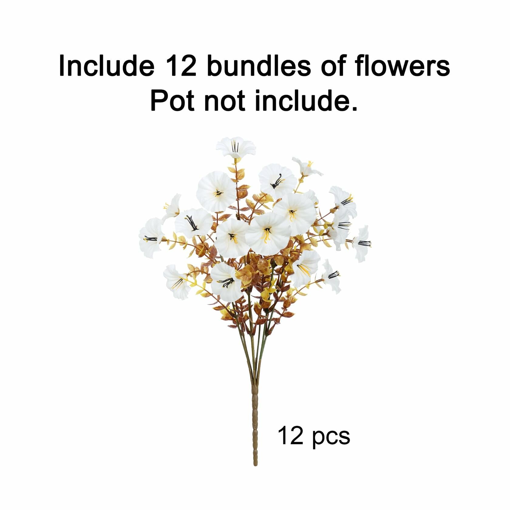 HyeFlora Fake Mums Artificial Fall Flowers 12 Bundles White Silk Morning Glory