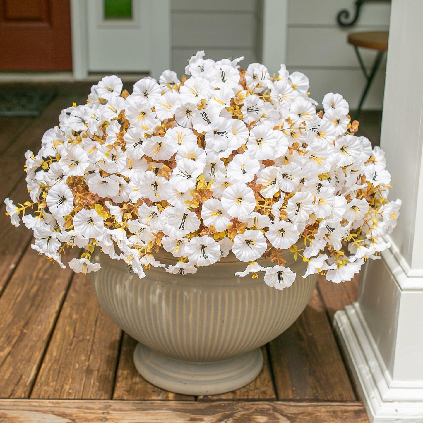 HyeFlora Fake Mums Artificial Fall Flowers 12 Bundles White Silk Morning Glory