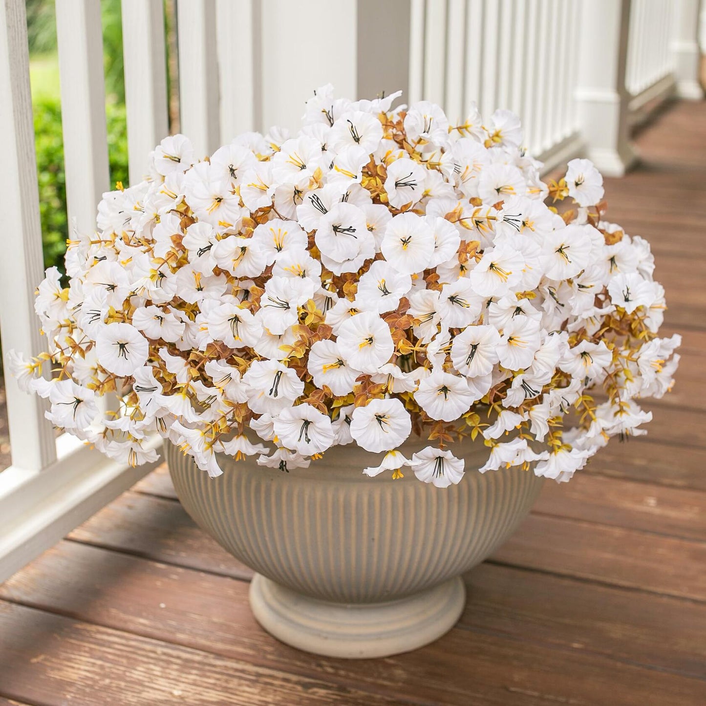 HyeFlora Fake Mums Artificial Fall Flowers 12 Bundles White Silk Morning Glory