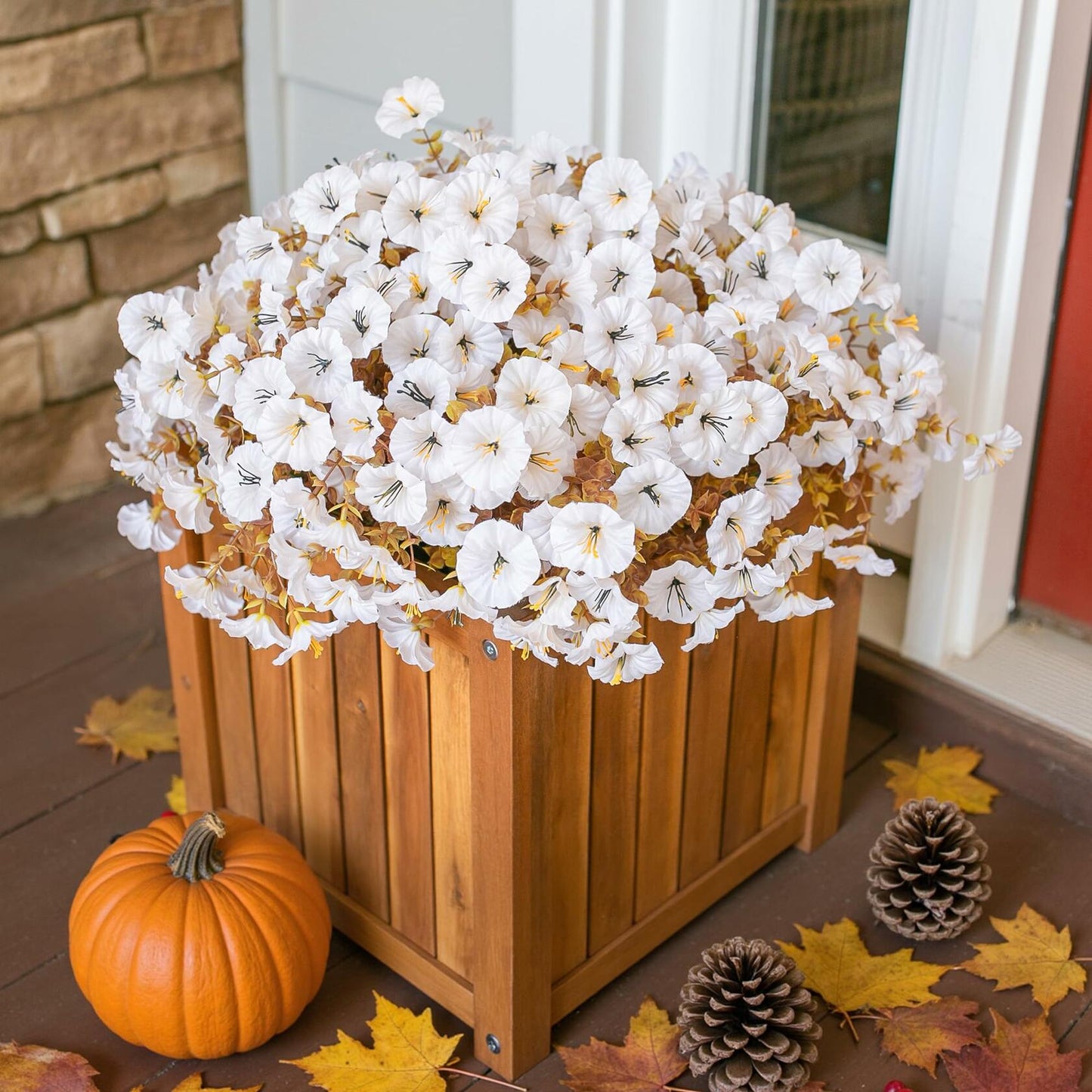 HyeFlora Fake Mums Artificial Fall Flowers 12 Bundles White Silk Morning Glory