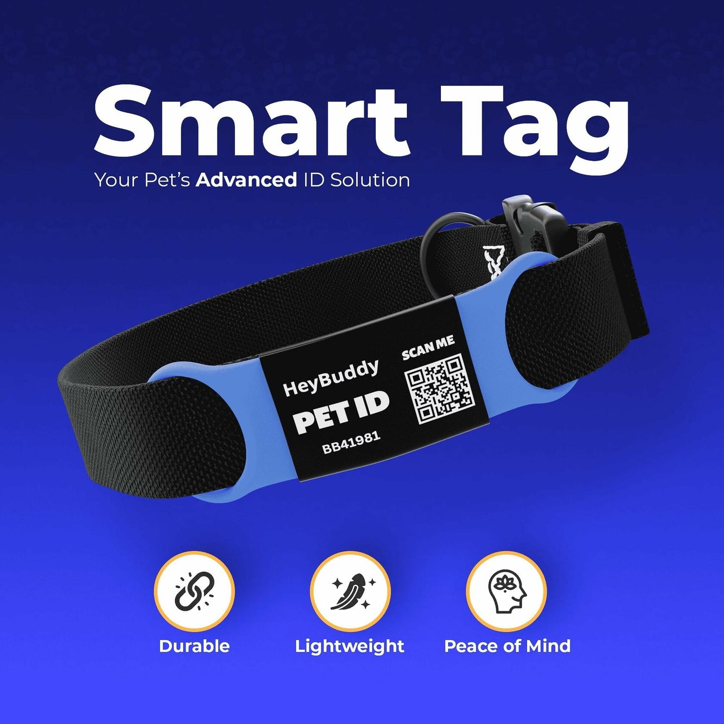 HeyBuddy Slide Series QR Code Smart Pet Tag Stainless Steel Blue