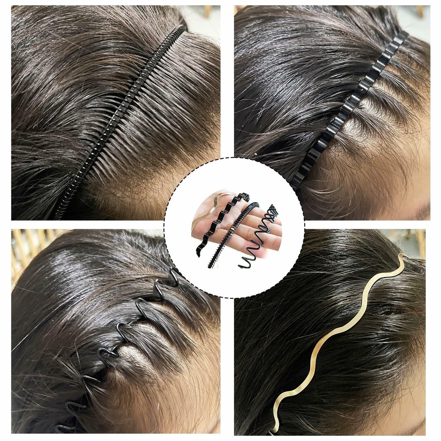 WEIMAISI 4pcs Black Metal Wavy Non Slip Hair Hoop Headband Accessories