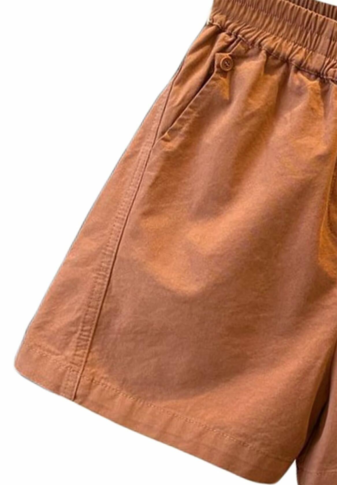 Falainetee Women's Cotton Summer Casual Shorts Brown Size L