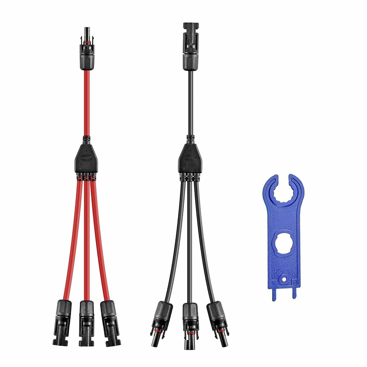 Daohaodeli Solar Connectors 30A 12AWG 1-3 Y Branch Adapter Cable Pair Red+Black