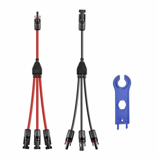 Daohaodeli Solar Connectors 30A 12AWG 1-3 Y Branch Adapter Cable Pair Red+Black