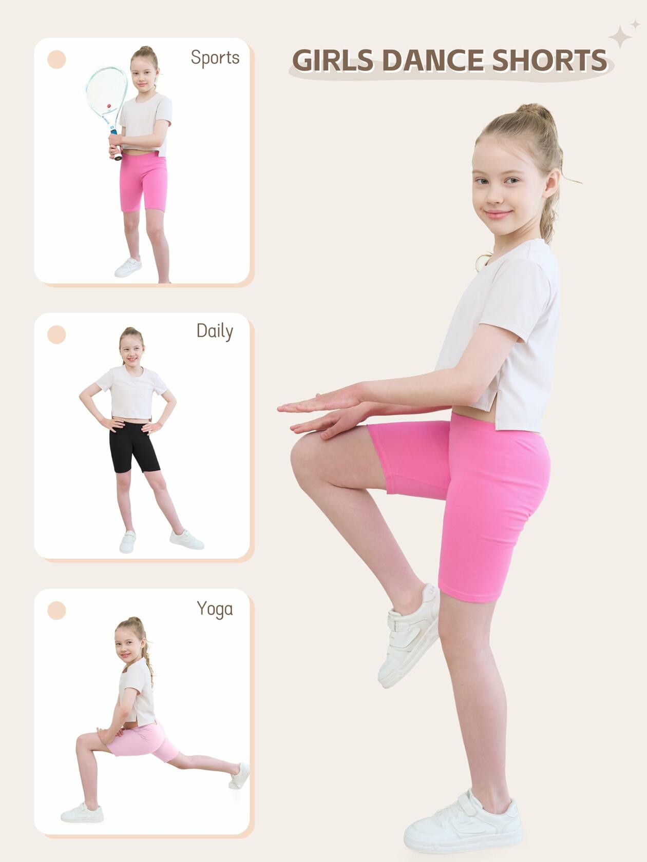 HoeVou Girls Cotton Cartwheel Biker Bermuda Shorts 4 Pack Multi-Color Size 5-6X