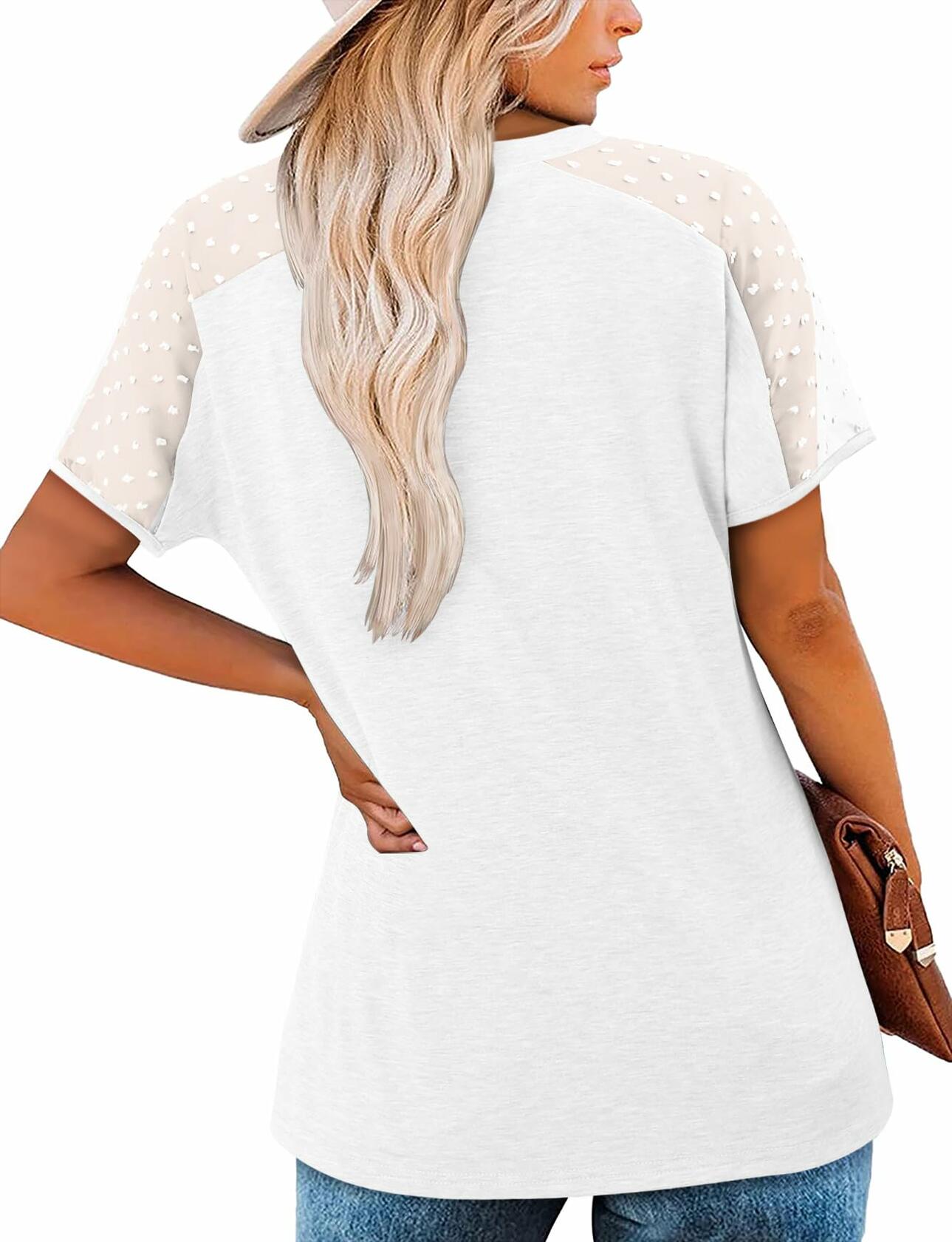 Magritta Women's Lace V-Neck Short Sleeve Tee White Size 3XL