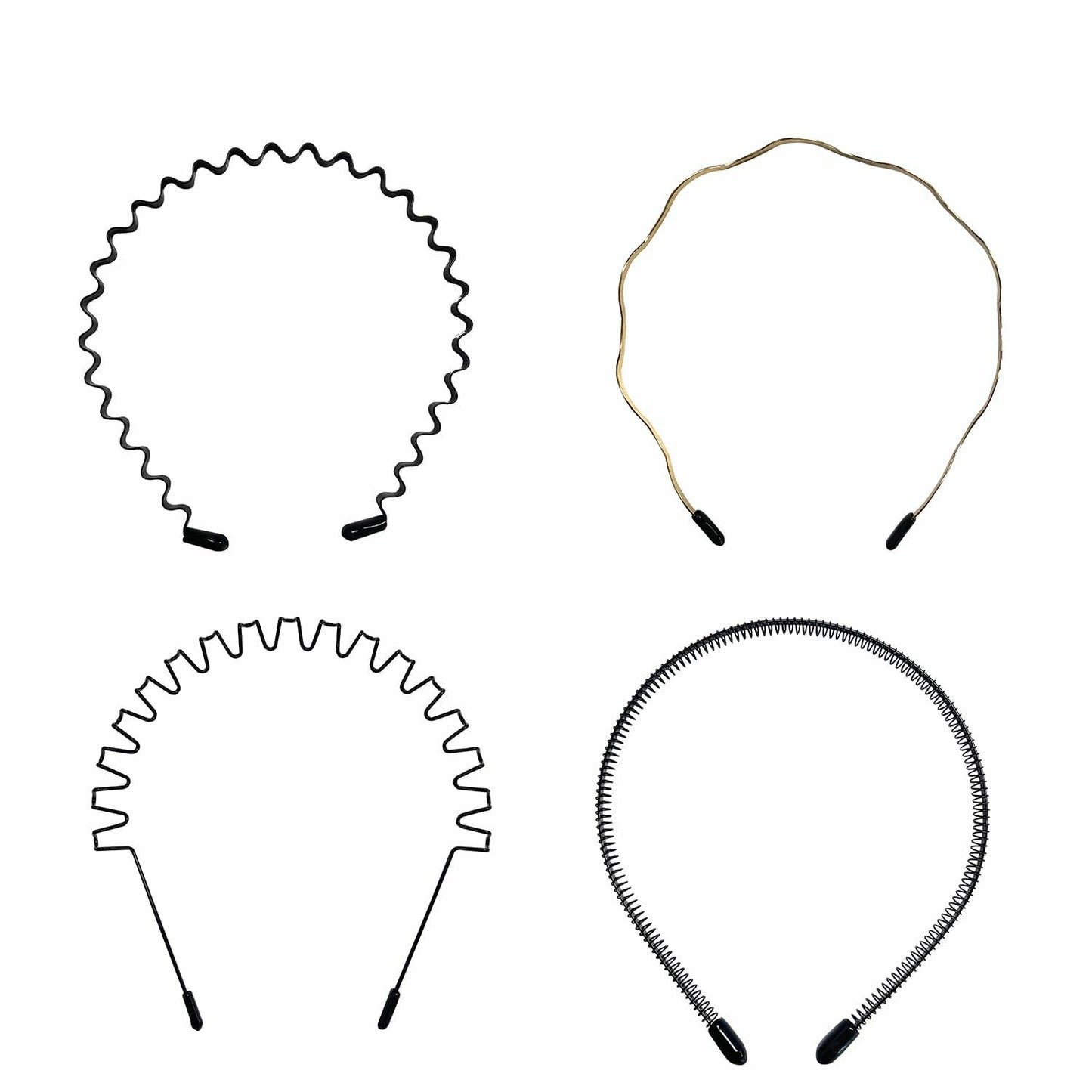 WEIMAISI 4pcs Black Metal Wavy Non Slip Hair Hoop Headband Accessories