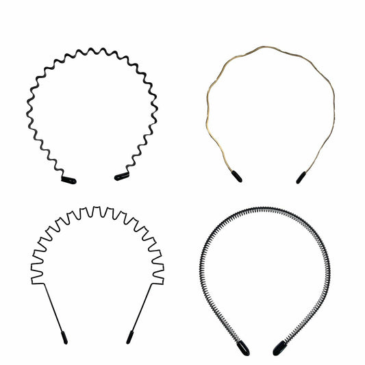 WEIMAISI 4pcs Black Metal Wavy Non Slip Hair Hoop Headband Accessories