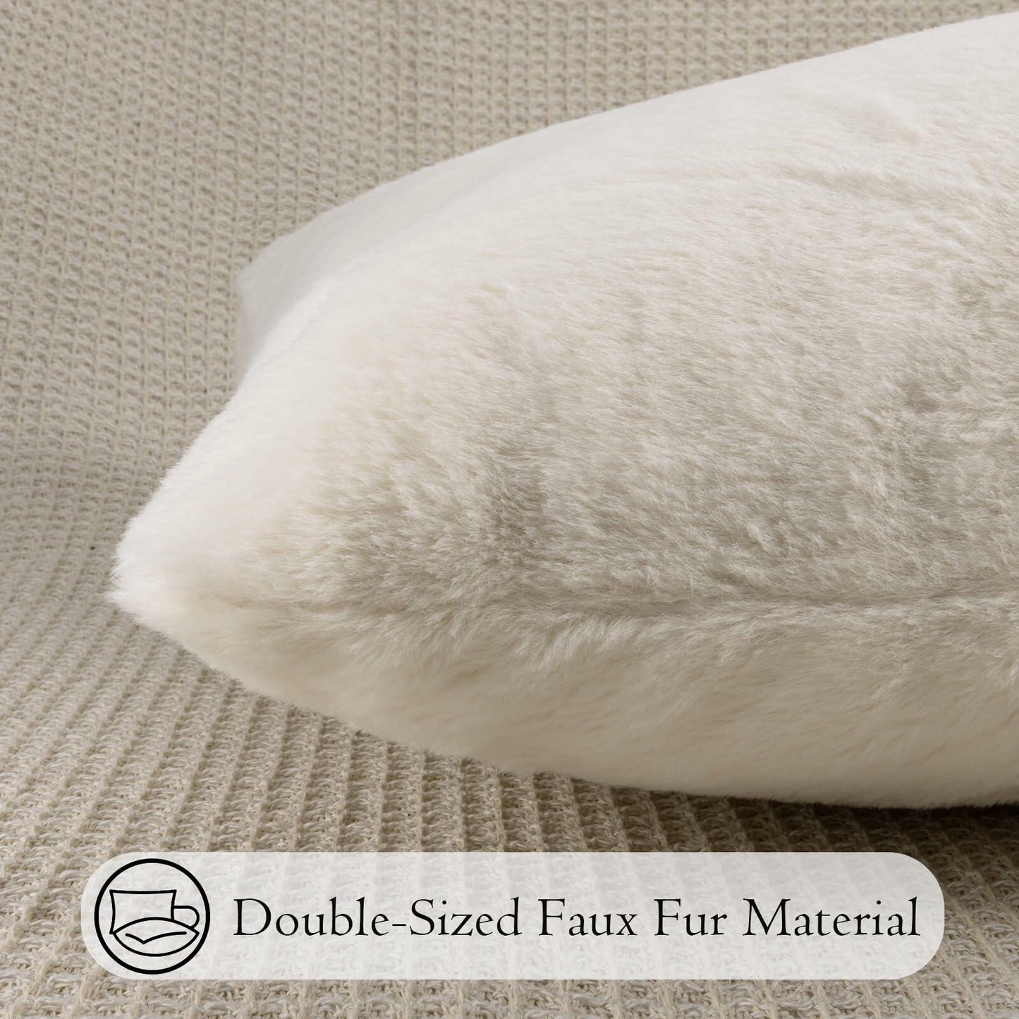JoraLion Faux Fur Lumbar Pillow Cover 14x36 inch Cream Rabbit Plush 1 Cover