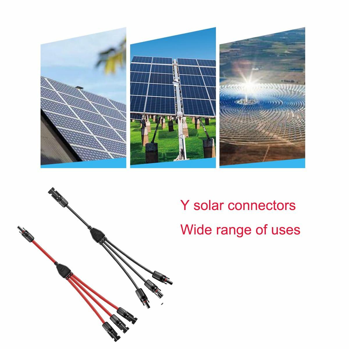 Daohaodeli Solar Connectors 30A 12AWG 1-3 Y Branch Adapter Cable Pair Red+Black