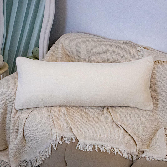 JoraLion Faux Fur Lumbar Pillow Cover 14x36 inch Cream Rabbit Plush 1 Cover