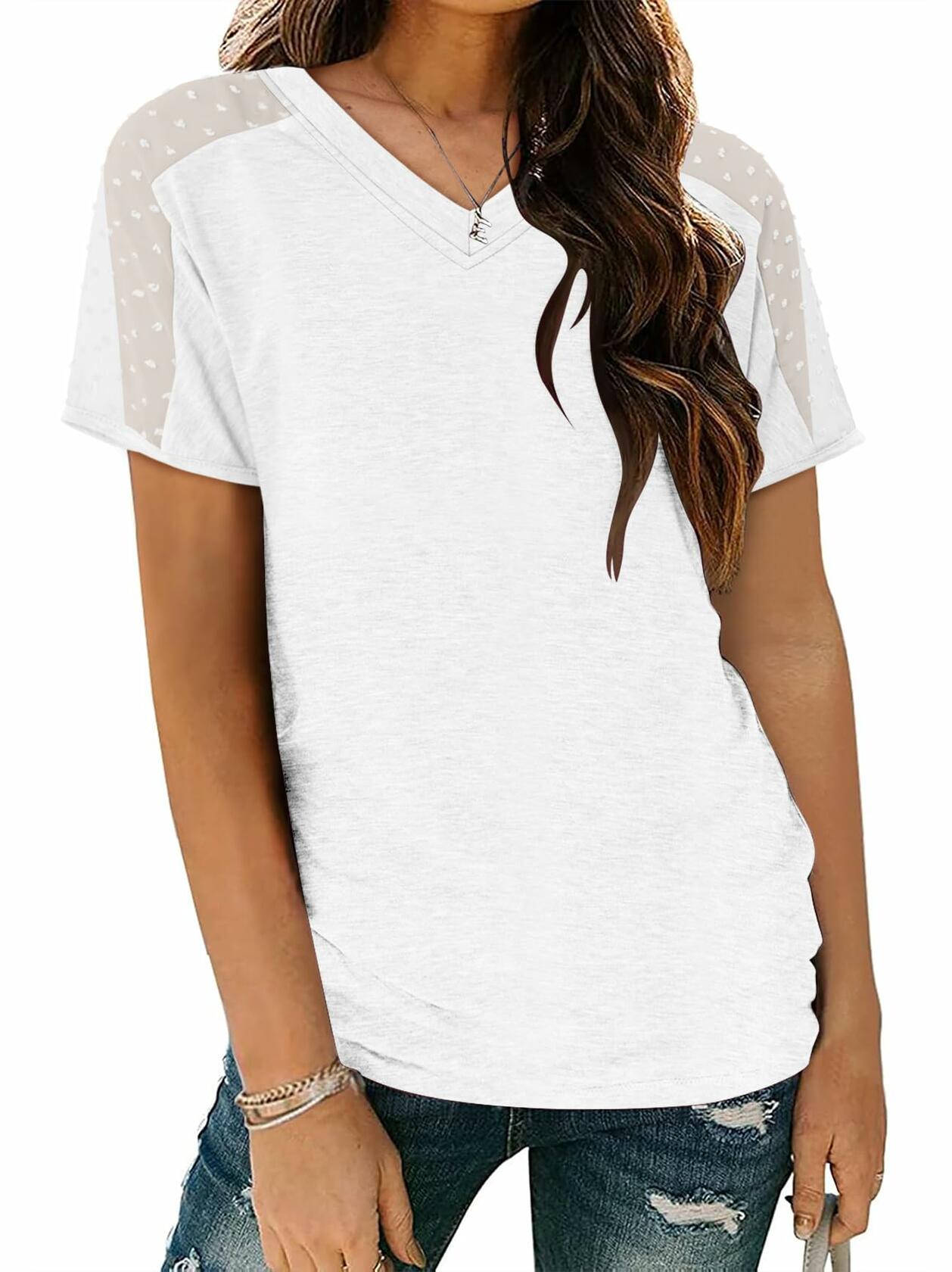 Magritta Women's Lace V-Neck Short Sleeve Tee White Size 3XL