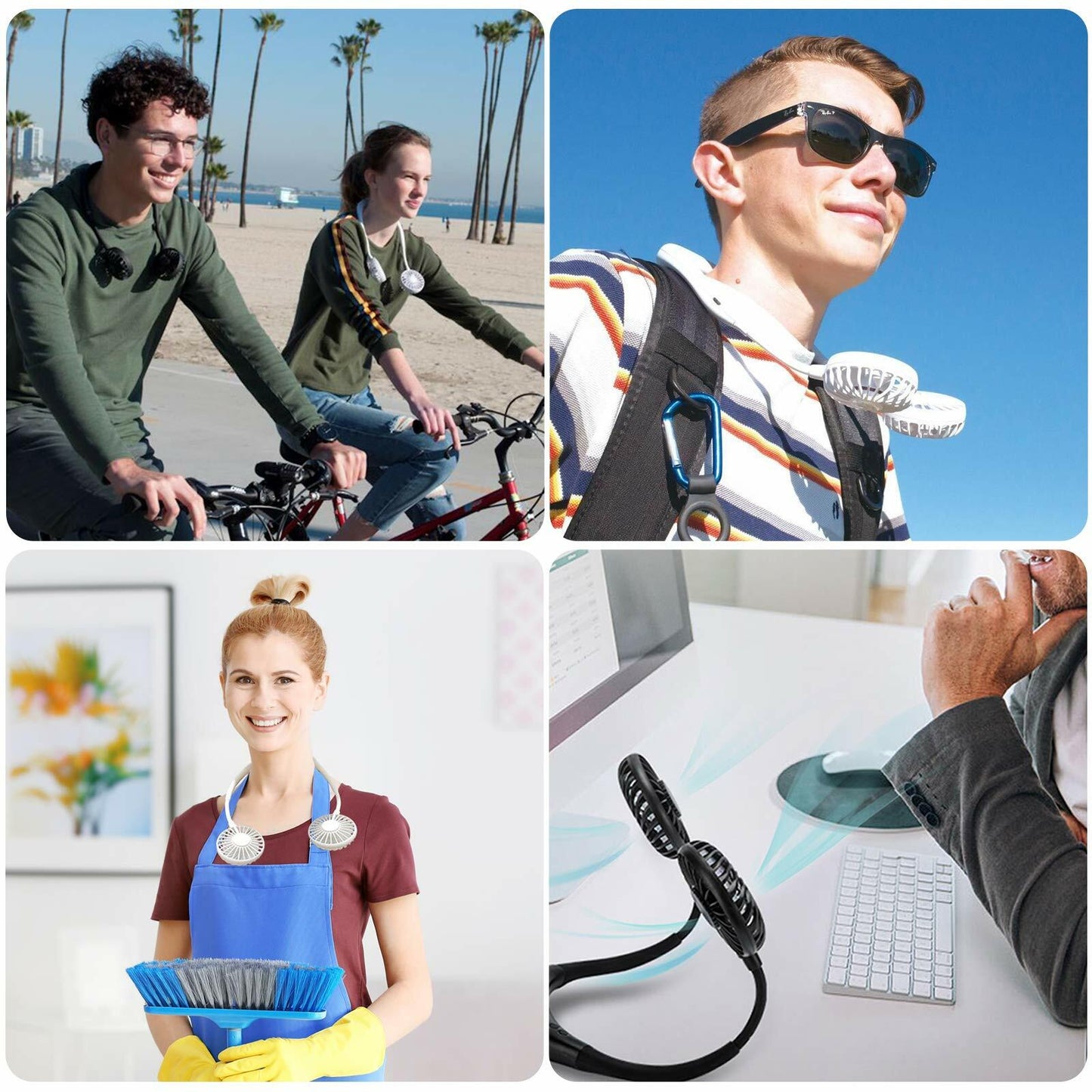 YALTOON Neck Fan 2600mAh USB Portable Black 7 Blades 3 Speeds Over 12H