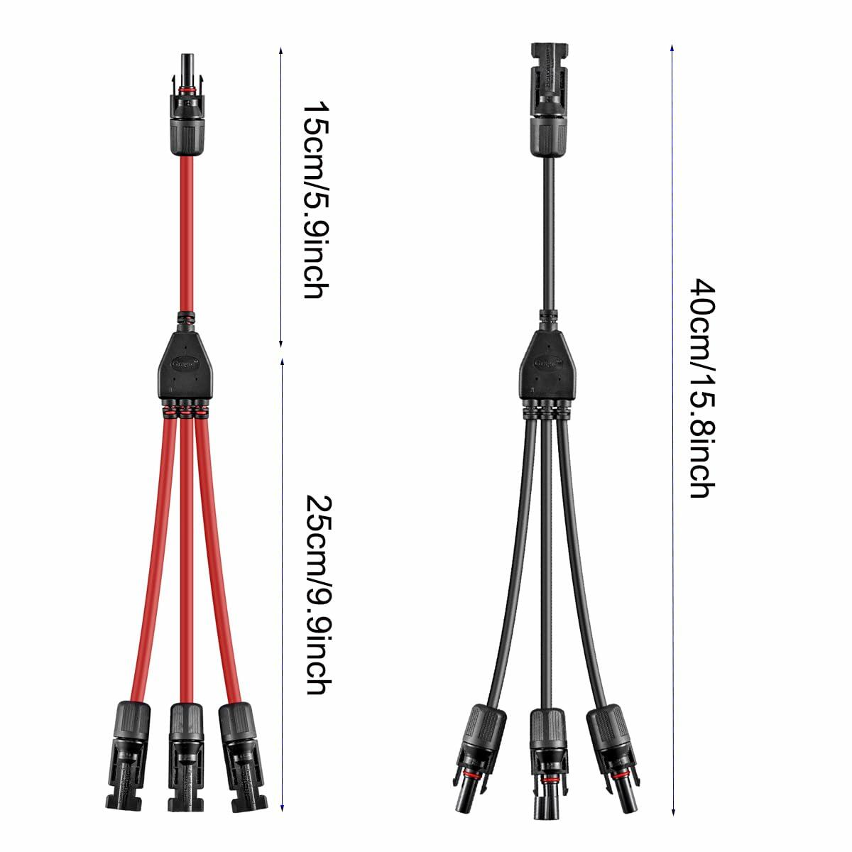 Daohaodeli Solar Connectors 30A 12AWG 1-3 Y Branch Adapter Cable Pair Red+Black