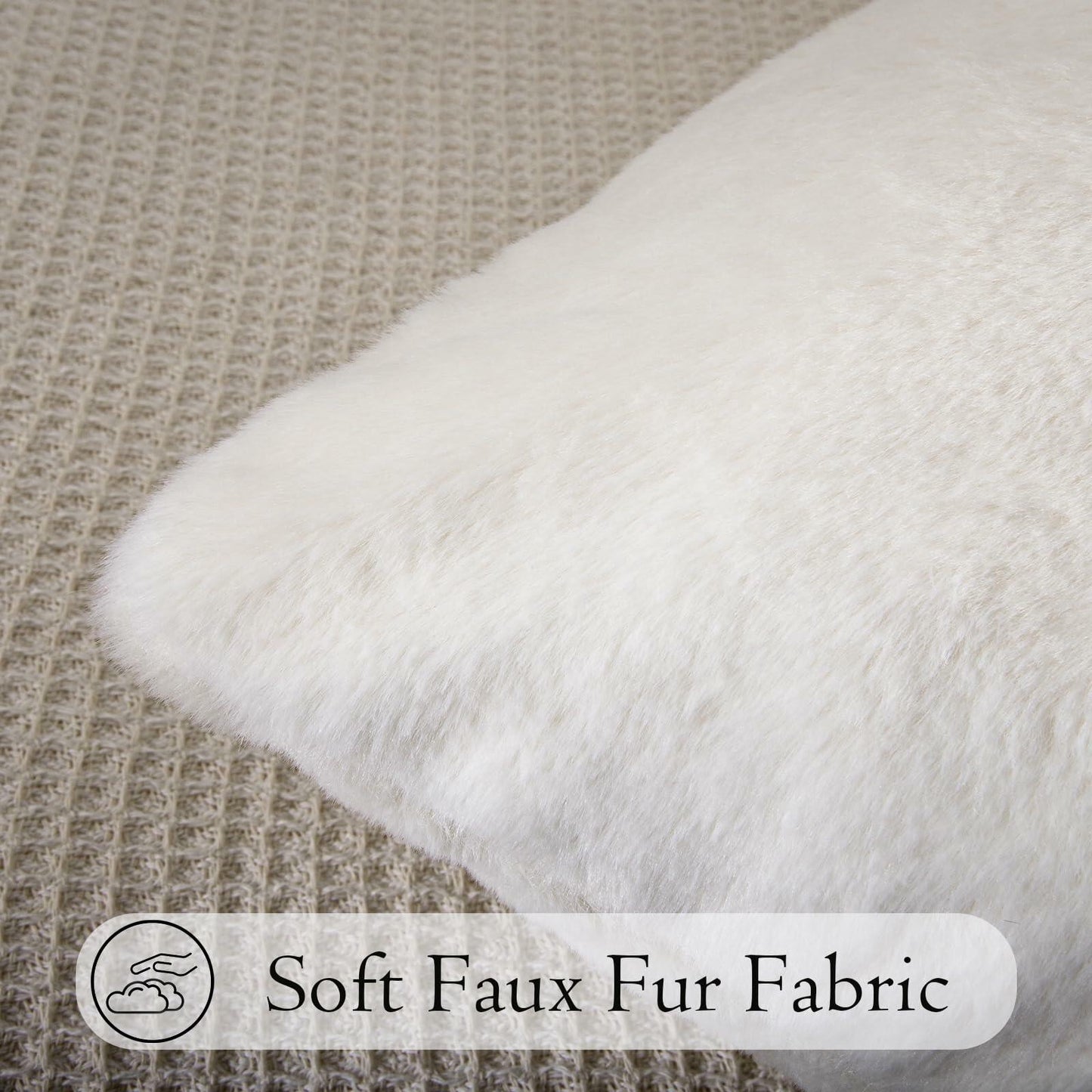 JoraLion Faux Fur Lumbar Pillow Cover 14x36 inch Cream Rabbit Plush 1 Cover