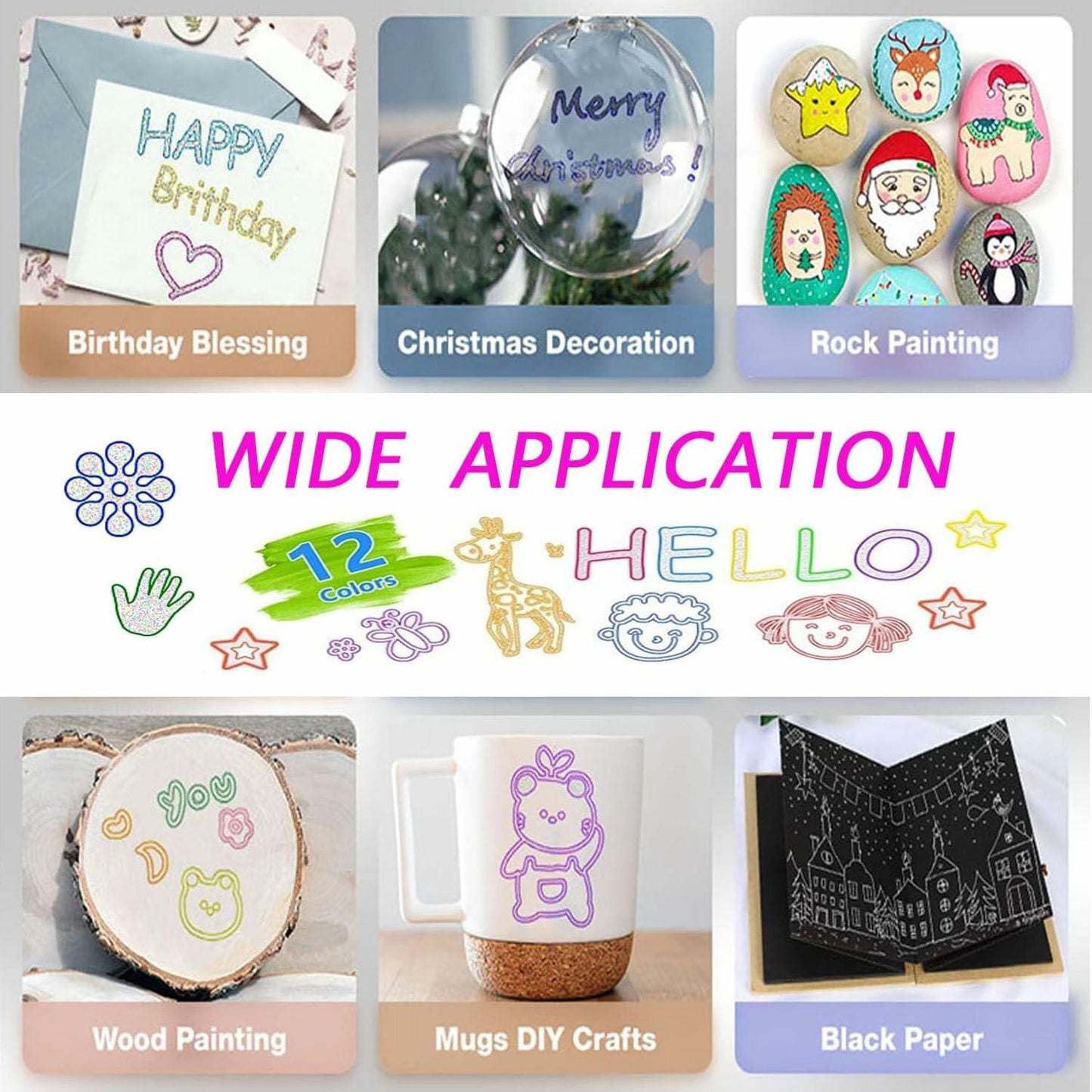 YIJHLHB 12 Color Metallic Outline Markers Double Line Glitter Paint Pink