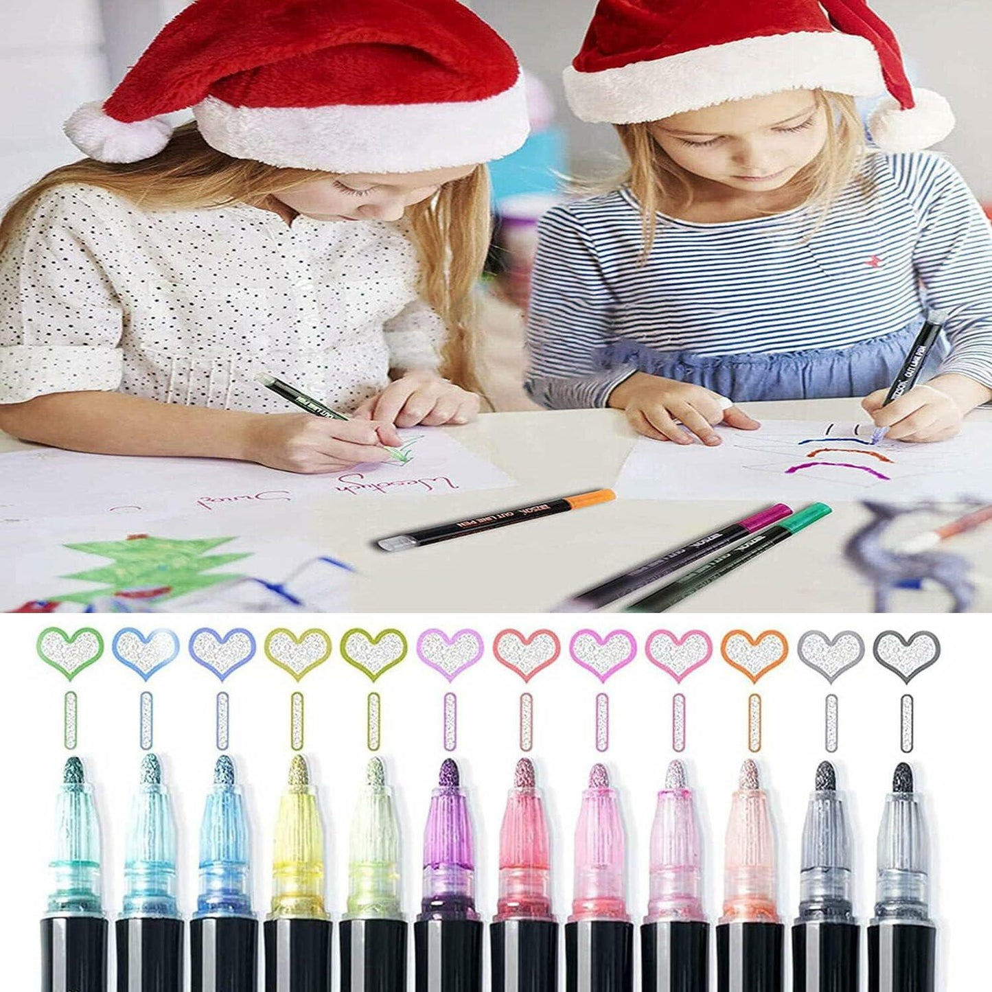 YIJHLHB 12 Color Metallic Outline Markers Double Line Glitter Paint Pink
