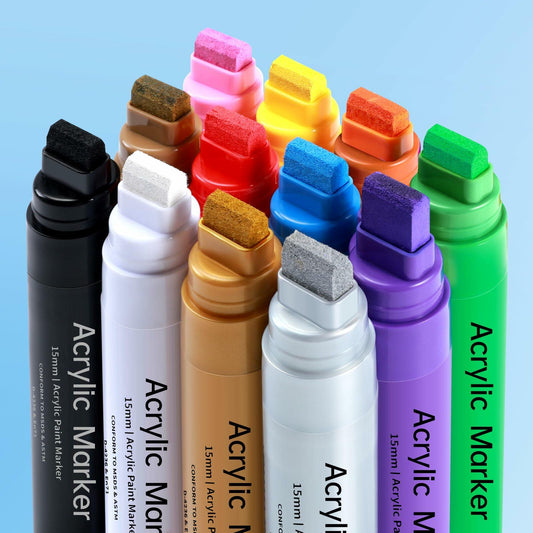 LEMEITU 12pcs Acrylic Paint Marker Set 15mm Broad Tip for Posters Signs Art