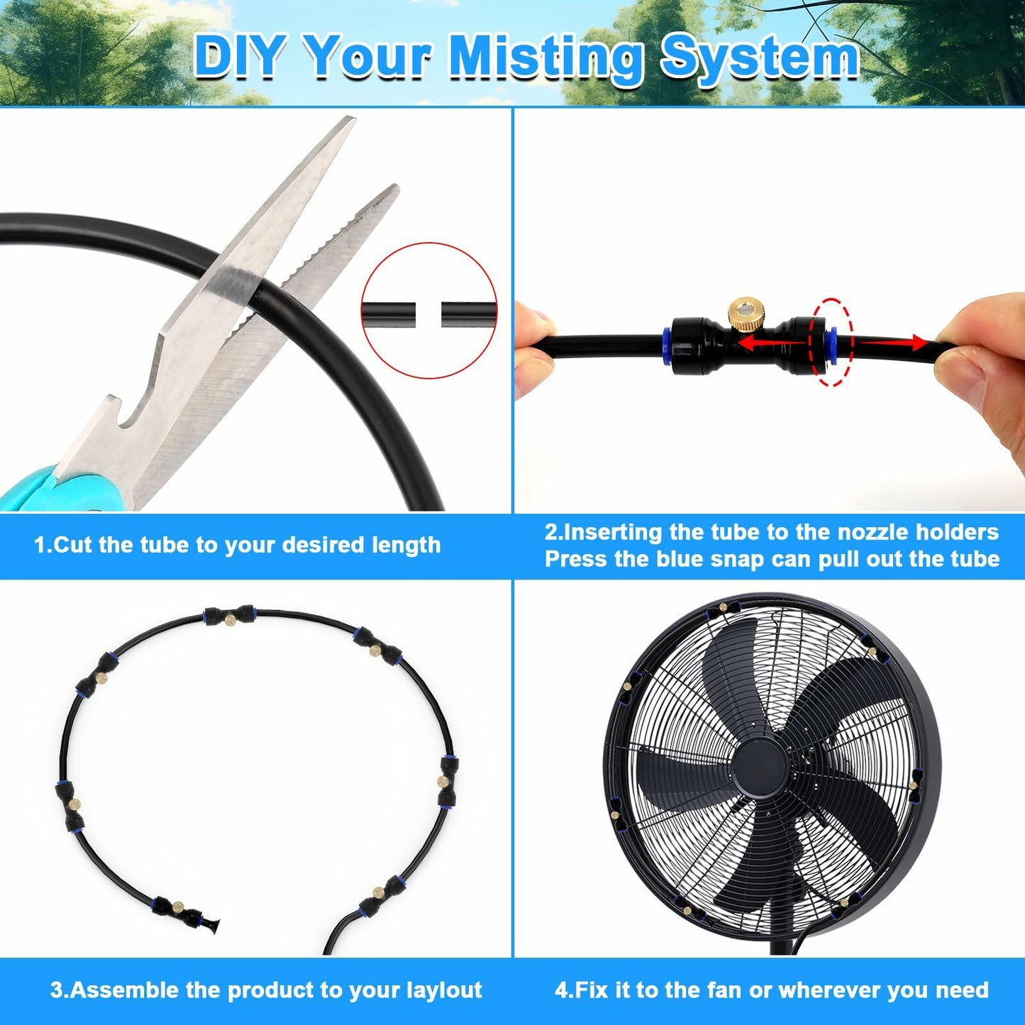 UBYNID 82FT Patio Misting System 21 Brass Nozzles Outdoor Cooling Adapter