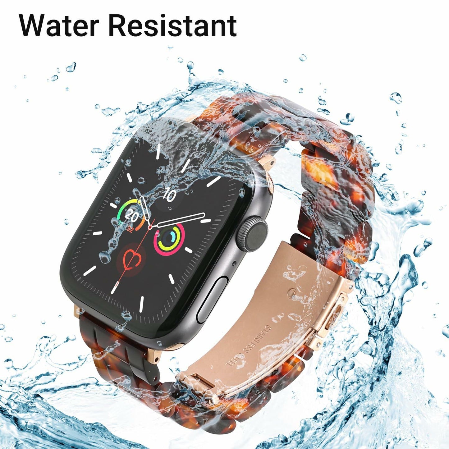 MAIRUI Resin Watch Band Compatible Apple Watch Series 1-9 Ultra 42-49mm Pink Tan