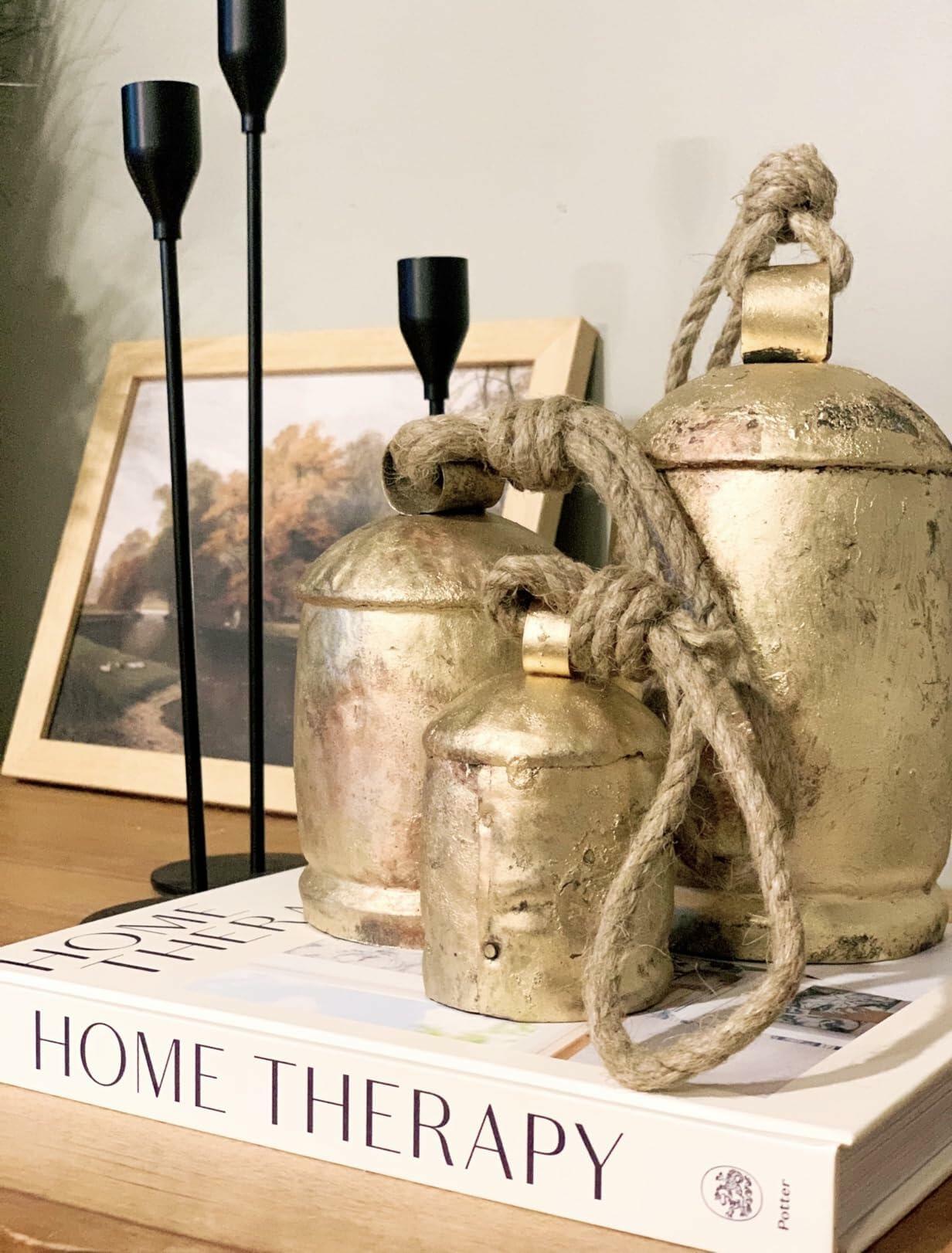 [Like New] NODYES Set of 3 Giant Rustic Harmony Bells 17in Gold Handmade Metal