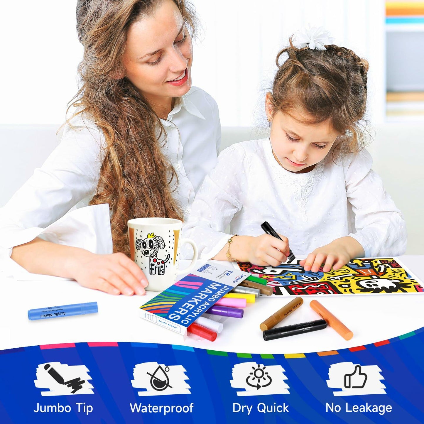 LEMEITU 12pcs Acrylic Paint Marker Set 15mm Broad Tip for Posters Signs Art