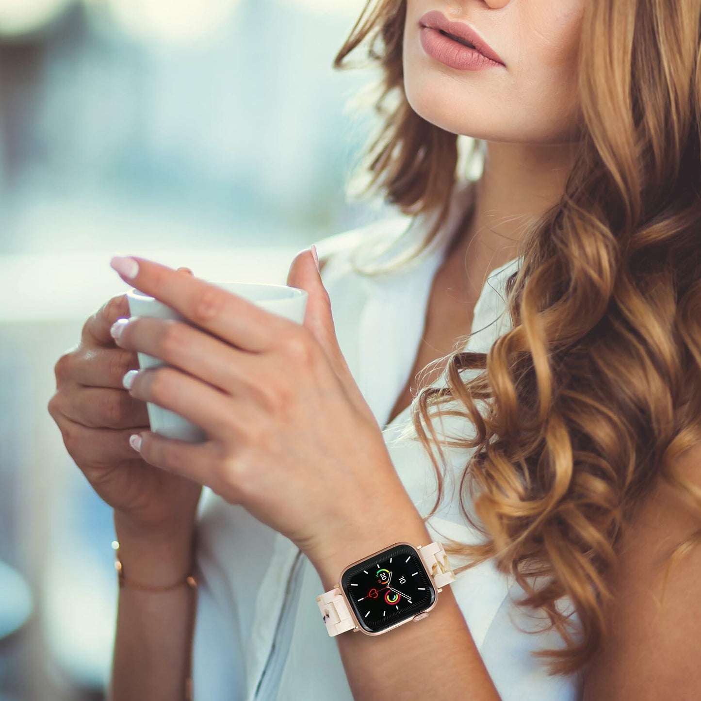 MAIRUI Resin Watch Band for Apple Watch 49/45/44/42mm Slim Strap Nougat White