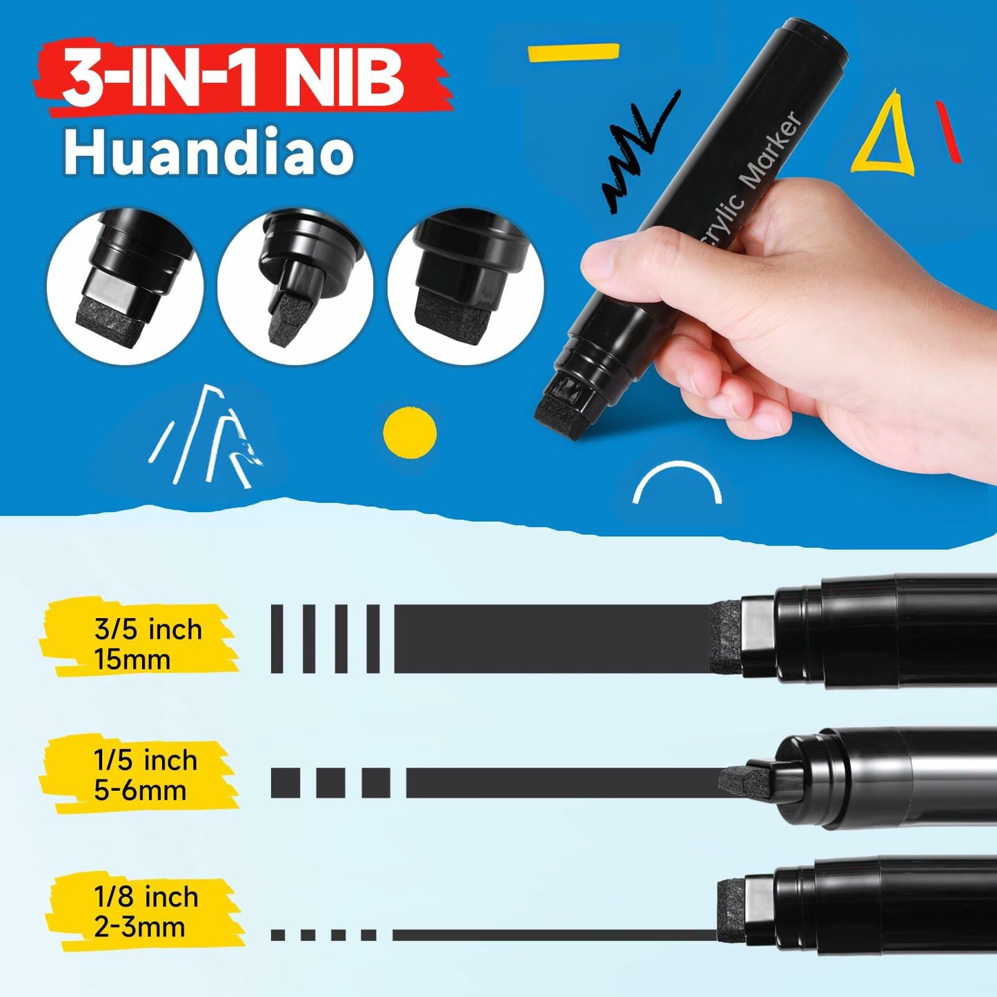 LEMEITU 12pcs Acrylic Paint Marker Set 15mm Broad Tip for Posters Signs Art