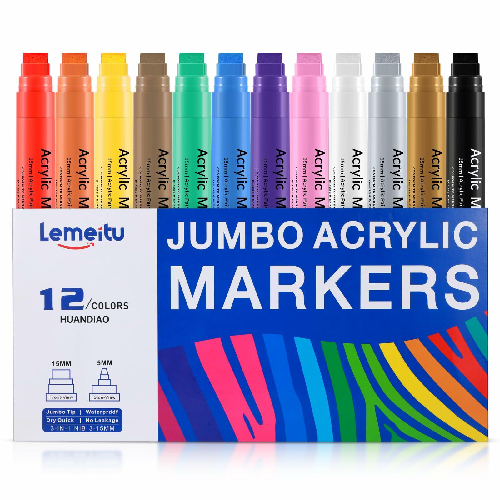 LEMEITU 12pcs Acrylic Paint Marker Set 15mm Broad Tip for Posters Signs Art